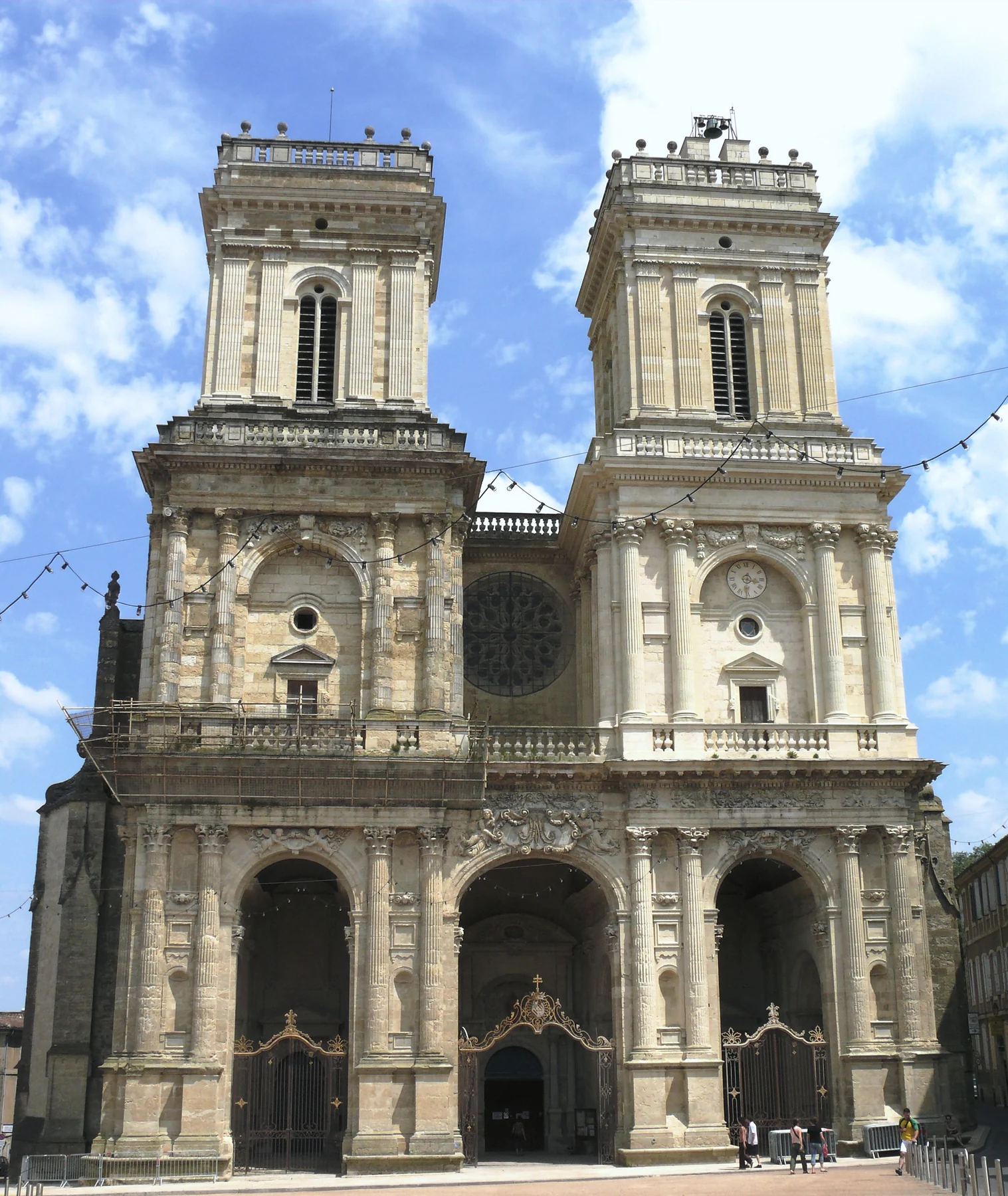 Twin-towered west façade of Sainte-Marie Cathedral in Auch, France